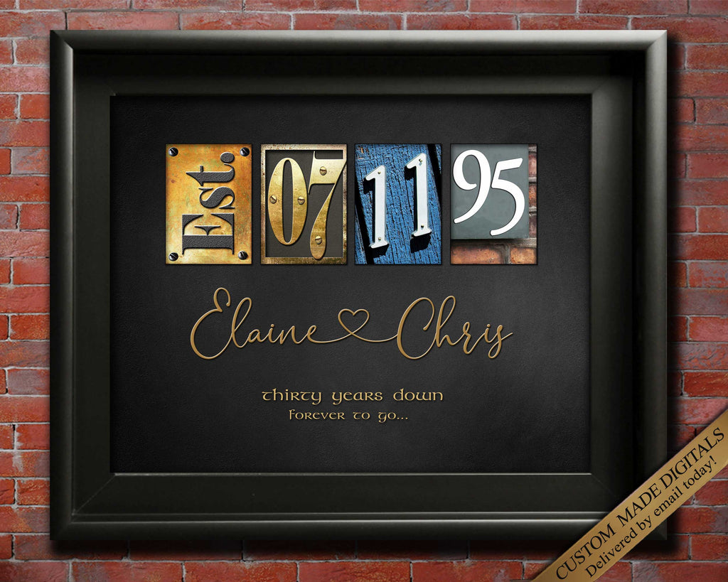 Wall Art  Custom Gift 30th Anniversary  Pearl