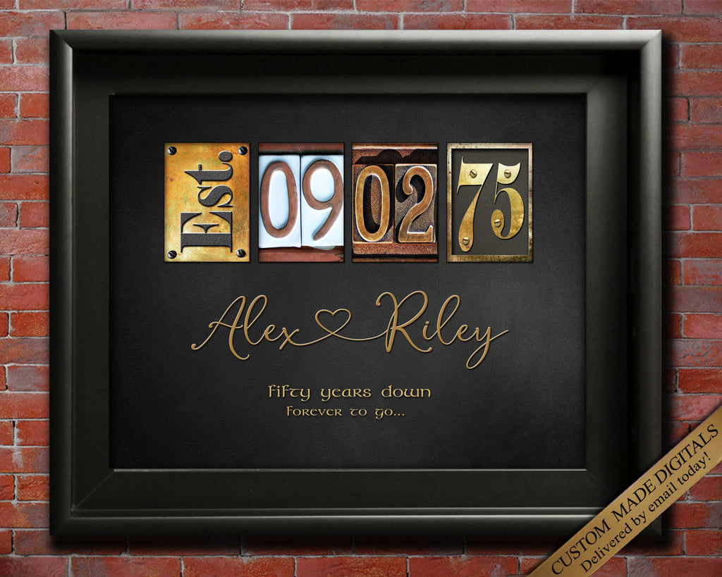 Wall Art Gold Gift 50th Anniversary  Handmade