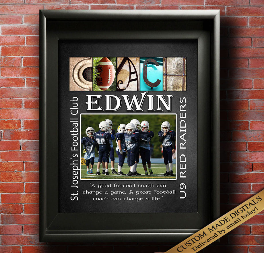 Football Coach Gift Printable with Football Team Photo. Thank You Coac –  Letter Art Gifts